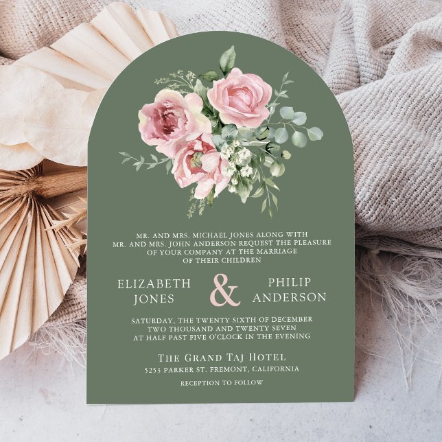 Blush Pink Floral Eucalyptus Sage Green Wedding Invitation (Creator Uploaded)