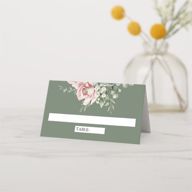 Blush Pink Floral Eucalyptus Sage Green Wedding Place Card