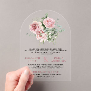 Blush Pink Floral Eucalyptus Wedding Acrylic Invitations