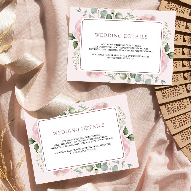 Blush Pink Floral Eucalyptus Wedding Details Enclosure Card (Creator Uploaded)