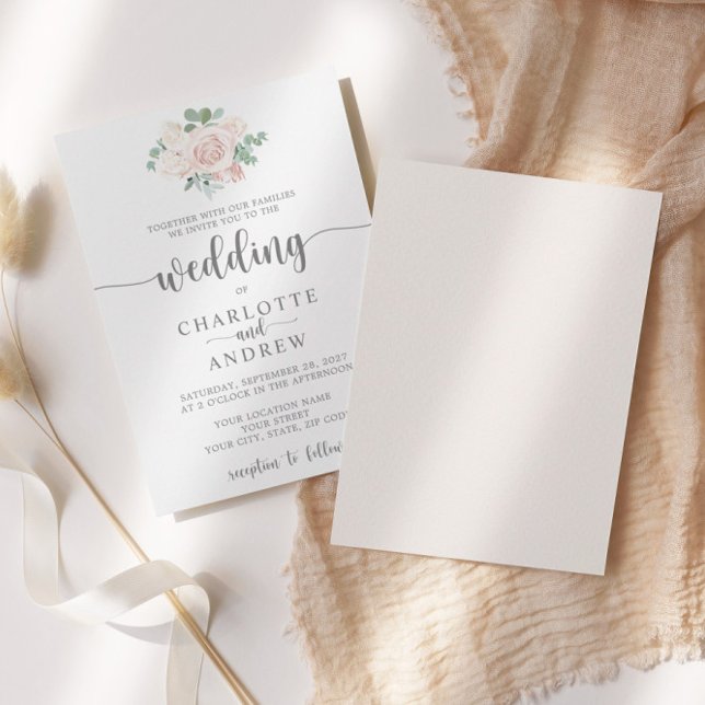 Blush Pink Floral Eucalyptus Wedding Invitation (Creator Uploaded)