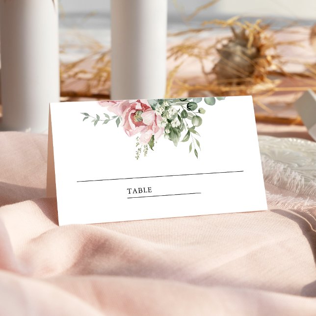 Blush Pink Floral Eucalyptus Wedding Place Card (Creator Uploaded)