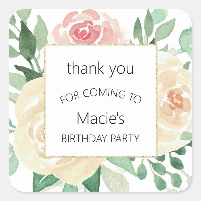 Blush Pink Floral favour thank you sticker (Front)