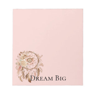 Blush Pink Floral Feathers Dream Catcher Notepad