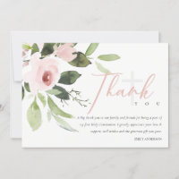 BLUSH PINK FLORAL FIRST HOLY COMMUNION THANK YOU