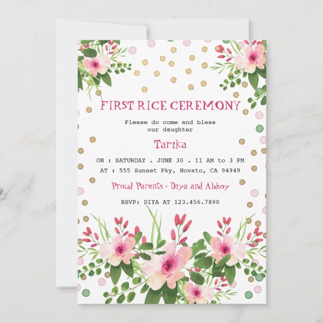 Blush Pink Floral First Rice Ceremony Annaprashan Invitation (Front)