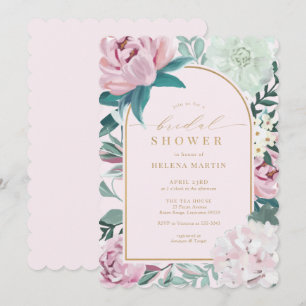 Blush Pink Floral Flowers Gold Arch Bridal Shower Invitation