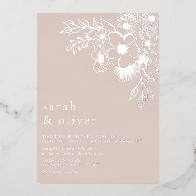 Blush Pink Floral Foil Wedding Invitation (Front)