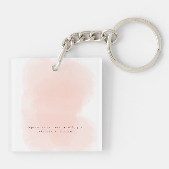 blush pink floral foliage baby announcement key ring (Back)