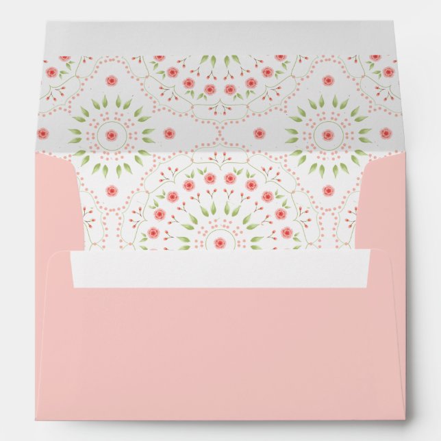 Blush Pink Floral Foliage Elegant Wreath Envelope (Back (Bottom))