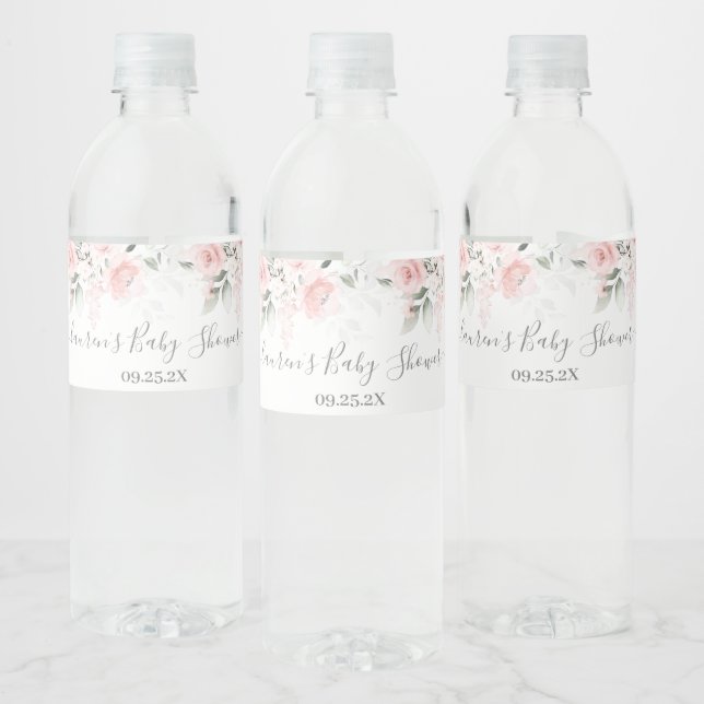 Blush Pink Floral Food and Beverage Label Set (Bottles)