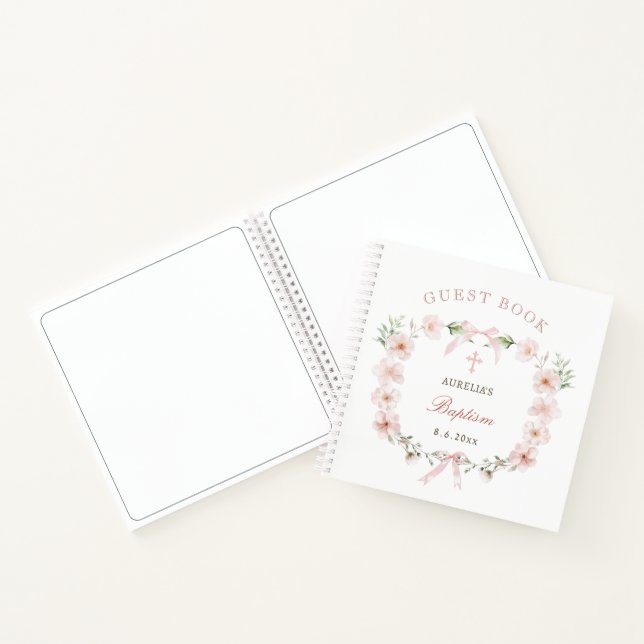 Blush Pink Floral Frame Baptism Guest Book (Inside)