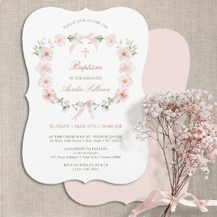 Blush Pink Floral Frame Baptism Invitation
