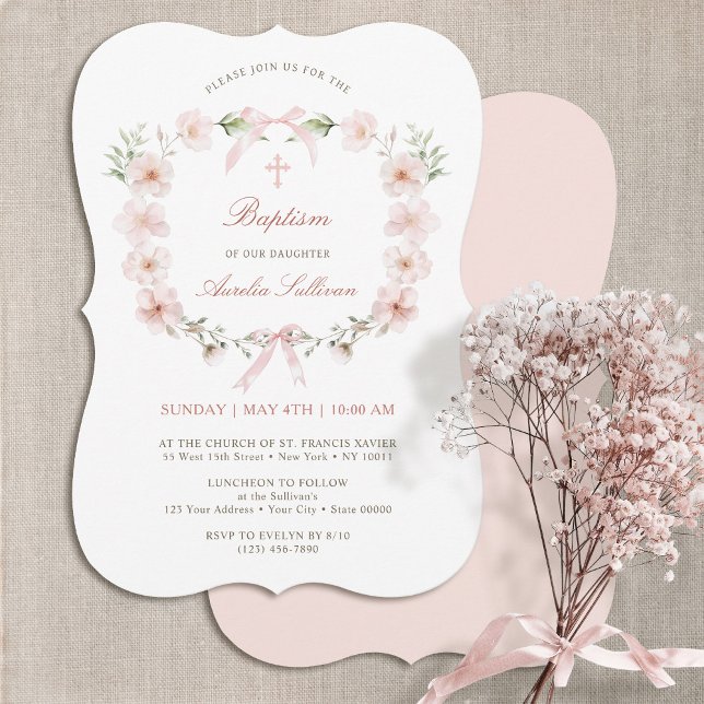 Blush Pink Floral Frame Baptism Invitation (Creator Uploaded)