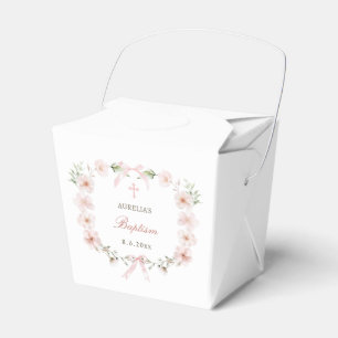 Blush Pink Floral Frame Baptism Take Out Favour Box