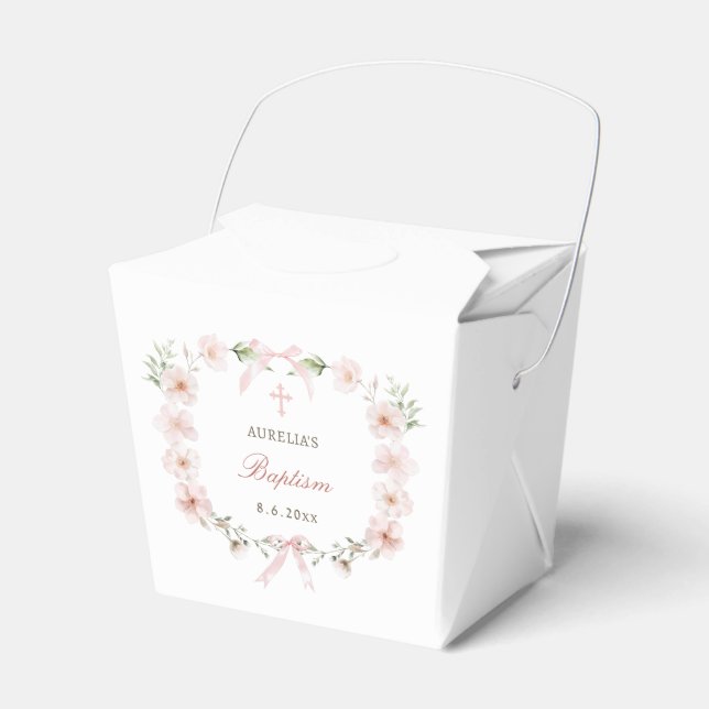 Blush Pink Floral Frame Baptism Take Out Favour Box (Front Side)