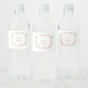 Blush Pink Floral Frame Baptism Water Bottle Label