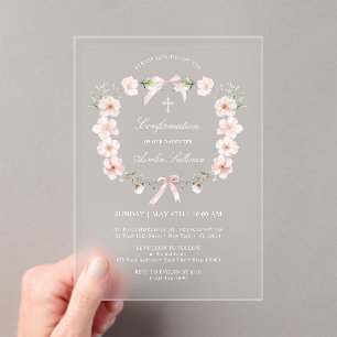 Blush Pink Floral Frame Confirmation Acrylic Invitations
