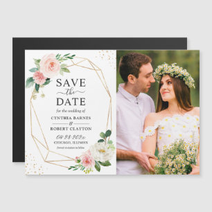 Blush Pink Floral Frame Photo Save the Date Magnet