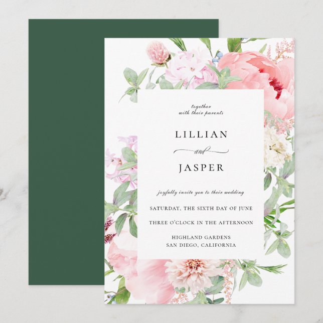 Blush Pink Floral Frame Wedding Invitation (Front/Back)