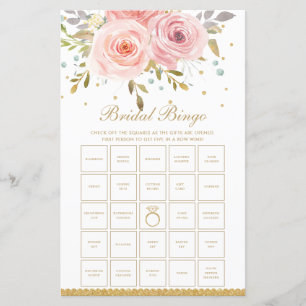 Blush Pink Floral Fun Bridal Shower Bingo Game
