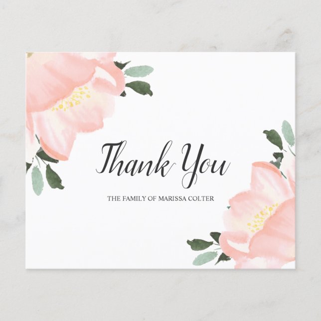 Blush Pink Floral Funeral Budget Thank You Card (Front)