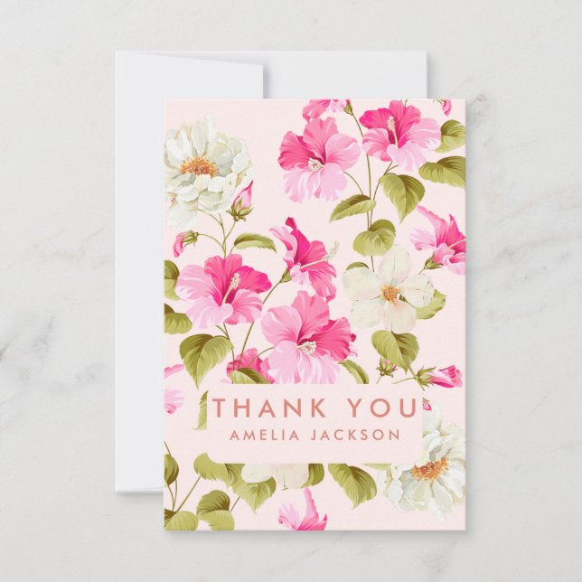 Blush pink floral garden flowers Bridal shower Thank You Card (Front)