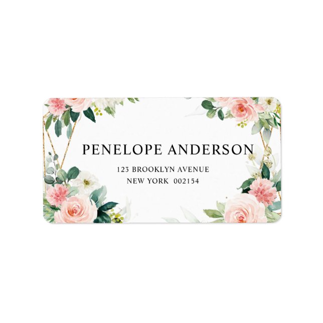 Blush Pink Floral Geometric Botanical Wedding Label (Front)