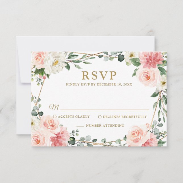 Blush Pink Floral Geometric Botanical Wedding RSVP (Front)