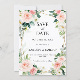 Blush Pink Floral Geometric Botanical Wedding Save The Date