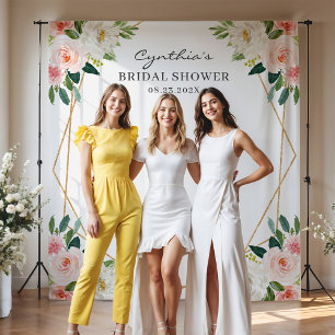 Blush Pink Floral Geometric Bridal Shower Backdrop Tapestry