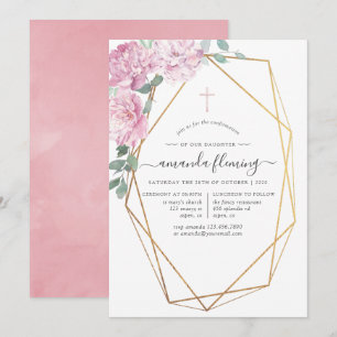 Blush Pink Floral Geometric Confirmation Invitation