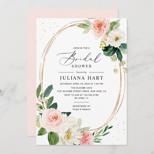 Blush Pink Floral Geometric Frame Bridal Shower Invitation (Front/Back)