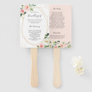 Blush Pink Floral Geometric Frame Wedding Program Hand Fan