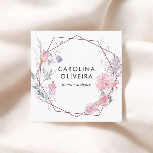 Blush Pink Floral Geometric Square Business Card