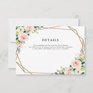 blush pink floral geometric wedding details card