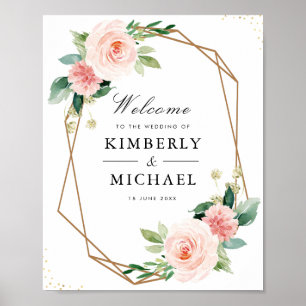 blush pink floral geometric wedding sign