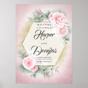 Blush Pink Floral Geometric Wedding Welcome Sign