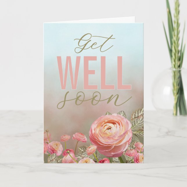 Blush Pink Floral Get Well Soon Personalized Card (Front)