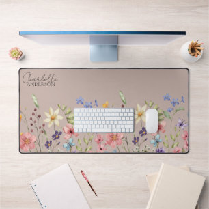  Blush Pink Floral Gift l Personalised Wildflower  Desk Mat