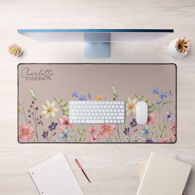  Blush Pink Floral Gift l Personalised Wildflower  Desk Mat (Office 1)