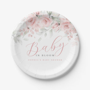 Blush Pink Floral Girl Baby in Bloom Paper Plate