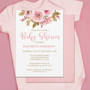 Blush Pink Floral Girl Baby Shower Invitation