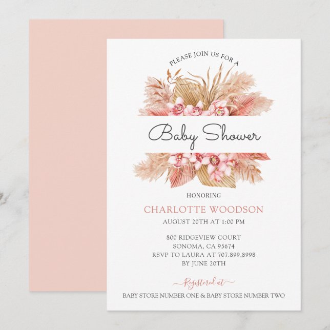 Blush Pink Floral Girl Baby Shower  Invitation (Front/Back)