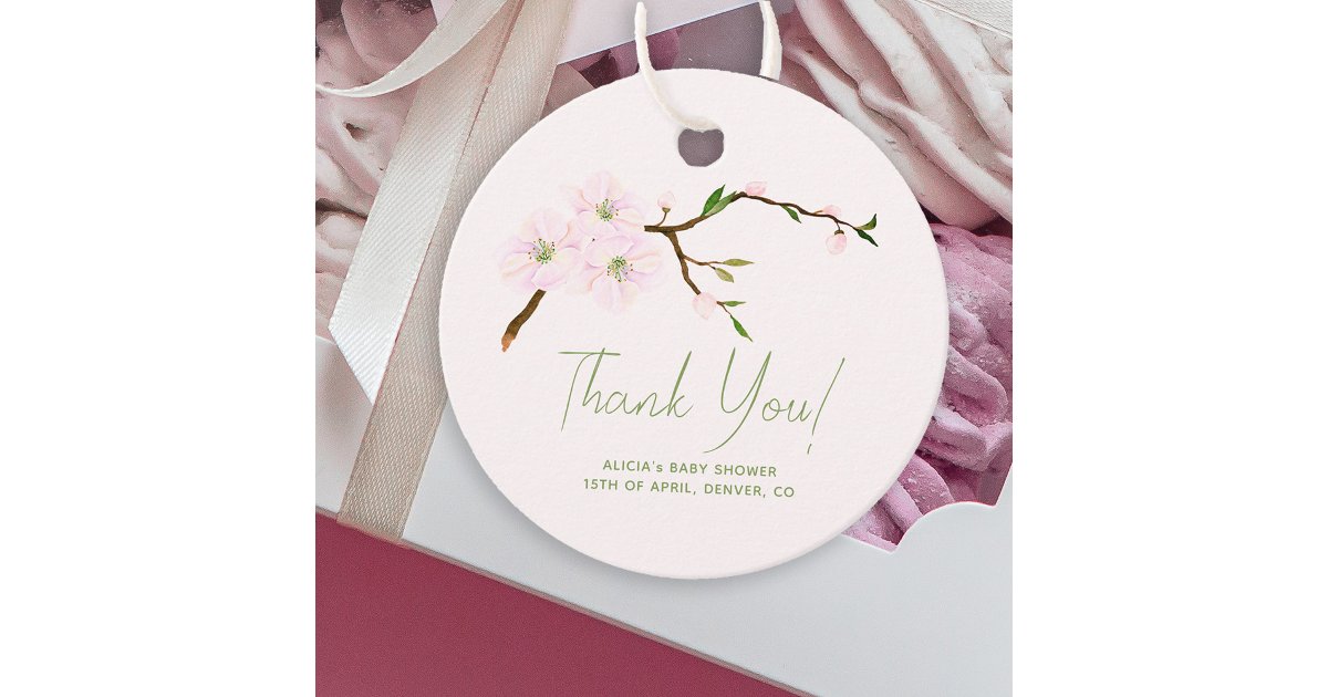 Blush pink floral girl baby shower thank you favour tags | Zazzle