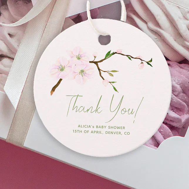 Blush pink floral girl baby shower thank you favour tags | Zazzle