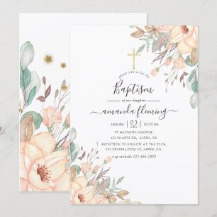 Blush Pink Floral Girl Baptism Invitation