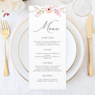 Blush Pink Floral Girl Baptism Menu Card