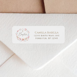 Blush Pink Floral Girl Baptism Return Address