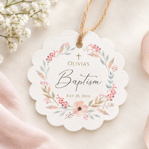 Blush Pink Floral Girl Baptism Scalloped Favour Tags